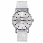 Fako® - Horloge - Geneva - Mesh Look - Zilverkleurig, Sieraden, Tassen en Uiterlijk, Verzenden, Nieuw