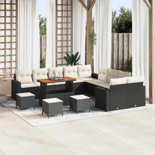 vidaXL 14-delige loungeset voor buiten met kussens, zwart, Tuin en Terras, Tuinsets en Loungesets, Loungeset, Nieuw, Rotan, Verzenden