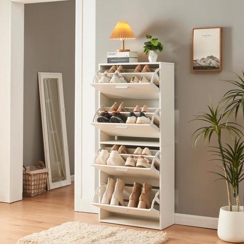 Schoenenkast Sykkylven 4 kleppen wit 134x60x24 cm [en.casa], Huis en Inrichting, Kasten | Schoenenkasten, Nieuw, Verzenden