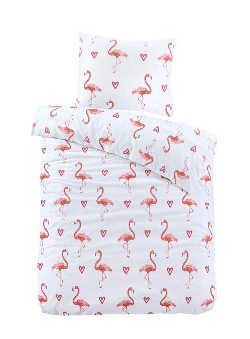 Katoen dekbedovertrek Flammy  flamingo - 140x200 cm, Kinderen en Baby's, Kinderkamer | Beddengoed, Nieuw, Verzenden