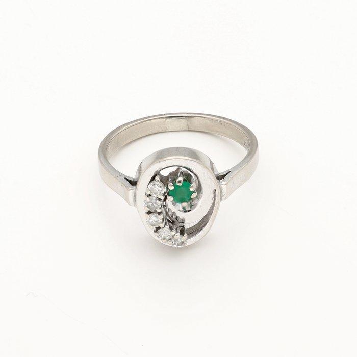 Ring - 14 karaat Witgoud Smaragd - Diamant, Sieraden, Tassen en Uiterlijk, Ringen