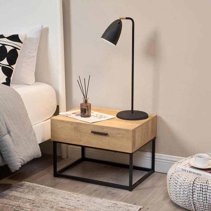 [en.casa] Nachtkastje Lavangen met lade 39x55x40 cm eiken en, Huis en Inrichting, Tafels | Bijzettafels, Verzenden