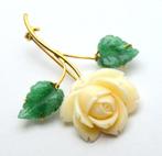 Broche - 18 karaat Geel goud Koraal - Jade