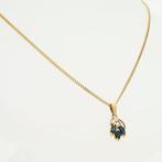 Ketting met hanger - 18 karaat Geel goud Saffier - Diamant