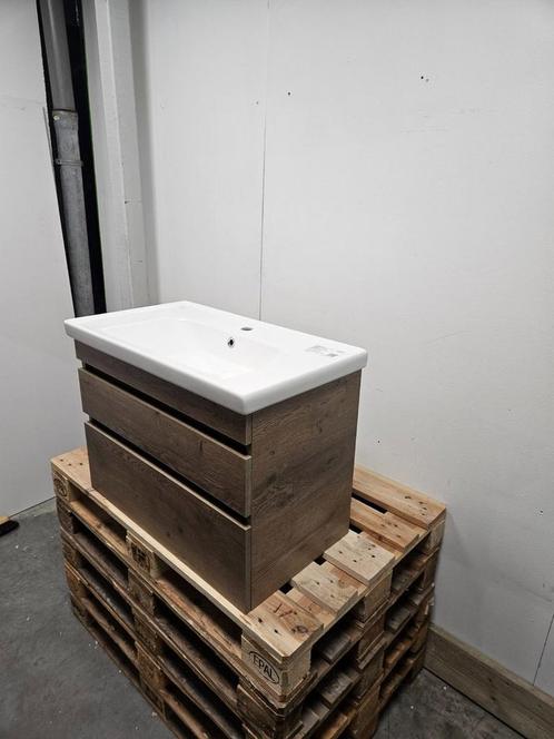 Badmeubel 80 x 46 cm donker eiken met keramische wastafel me, Doe-het-zelf en Verbouw, Sanitair, Nieuw, Ophalen of Verzenden