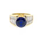 18 Krt. Gouden entourage ring met synthetische saffier en..., Sieraden, Tassen en Uiterlijk, Gebruikt, Overige kleuren, Ophalen of Verzenden