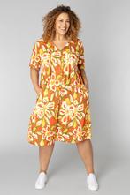 COLLETTA jurk travel print geel oran Maat:, Kleding | Dames, Jurken, Verzenden, Nieuw, Overige kleuren