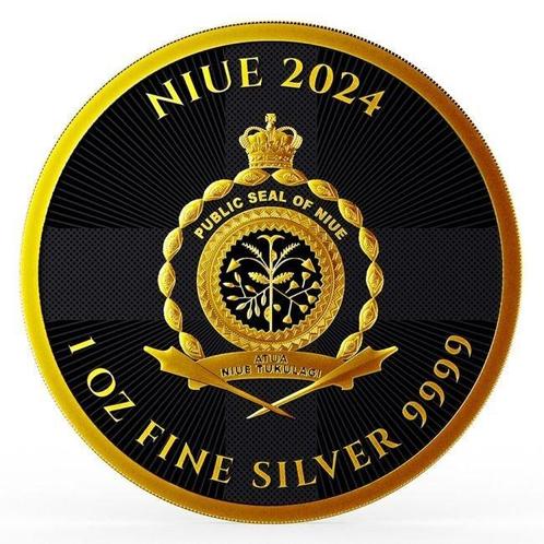Niue. 2 Dollars 2024 1 oz Niue English Lion Black Platinum, Postzegels en Munten, Edelmetalen en Baren