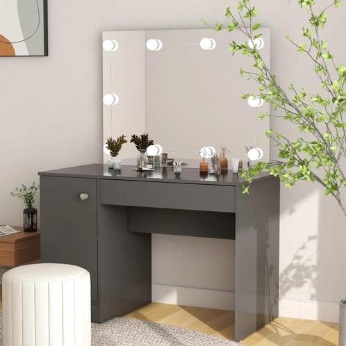 vidaXL Kaptafel met LED-verlichting 110x55x145 cm MDF grijs, Huis en Inrichting, Tafels | Kaptafels, Nieuw, Verzenden