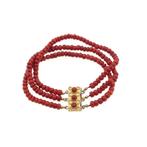 Antieke bloedkoraal kralen armband met gouden slot., Sieraden, Tassen en Uiterlijk, Gebruikt, Overige kleuren, Ophalen of Verzenden
