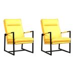 Set van 2 Leren fauteuils Square - Toledo Giallo (geel), Huis en Inrichting, Fauteuils, Nieuw, Ophalen of Verzenden, 50 tot 75 cm
