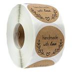 500 stickers labels rol handmade with love olijftakje kraft, Ophalen of Verzenden, Nieuw