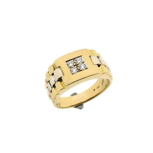18 Krt. Bicolor ring met diamant; 0,12 ct. | Heren (solide), Sieraden, Tassen en Uiterlijk, Ringen, Heer, Met edelsteen, Overige kleuren