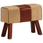 vidaXL Bankje turnbok 58 cm echt leer en massief mangohout, Verzenden, Nieuw