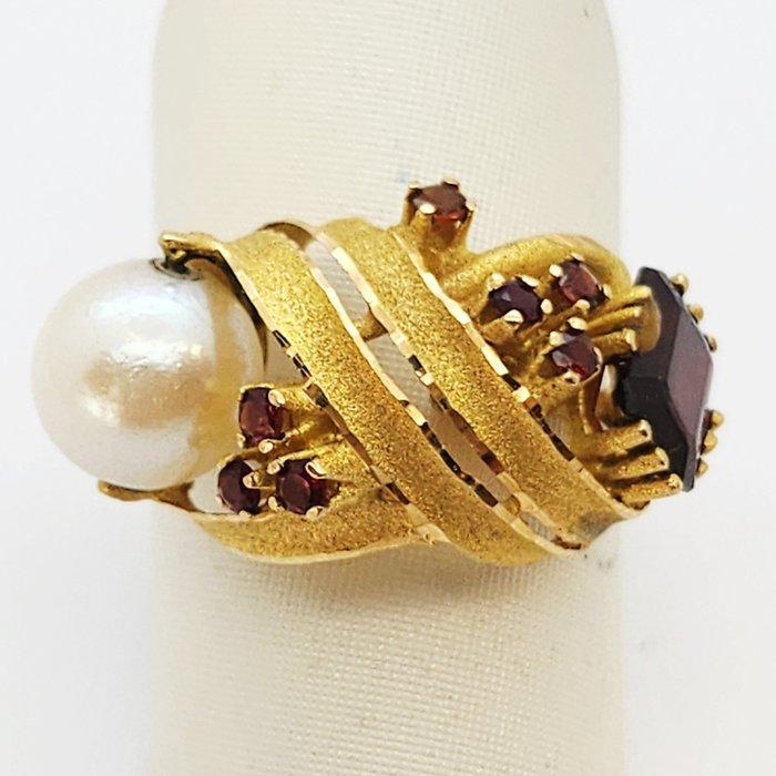 Ring - 18 karaat Geel goud - 0.21ct. tw. Granaat - Granaat -, Sieraden, Tassen en Uiterlijk, Ringen