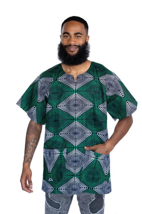 Groene Diamonds Dashiki Shirt / Dashiki Jurk - Afrikaans shi, Kleding | Heren, Overige Herenkleding, Nieuw, Ophalen of Verzenden