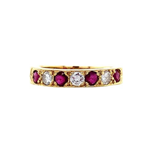 Gouden rijring met robijn en diamant 18 krt, Sieraden, Tassen en Uiterlijk, Ringen, Nieuw, Ophalen of Verzenden