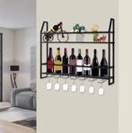 Industrieel Wandwijnrek Zwart Staal –2-Lagen Flessen en Glaz, Verzenden, Nieuw