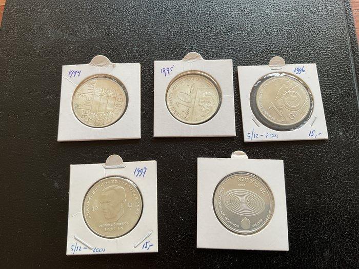 Nederland. 10 Gulden 1994/2000 (5st) (Zonder Minimumprijs), Postzegels en Munten, Munten | Nederland