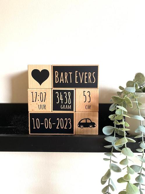 Houten blokken met geboortegegevens - Naamblokken, Kinderen en Baby's, Kraamcadeaus en Geboorteborden, Kraamcadeau, Nieuw, Ophalen of Verzenden