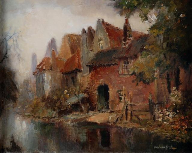 Alfred van Neste (1874-1969) - Roode gevels, Antiek en Kunst, Kunst | Schilderijen | Klassiek