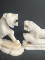 sculptuur, 2 albasten tijgers - 13 cm - Albast