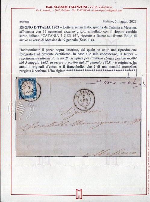 Koninkrijk Italië 1863 - De zeldzame 15 centesi Tipo Sardo, Postzegels en Munten, Postzegels | Europa | Italië