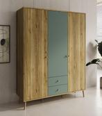Kledingkast eiken groen 154cm Kleerkast Lades Scandinavisch, Huis en Inrichting, Kasten | Vitrinekasten, 150 tot 200 cm, Nieuw
