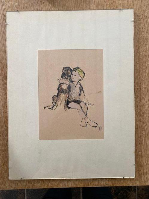 Rien Poortvliet (1932-1995) - Jongen met hond, Antiek en Kunst, Kunst | Schilderijen | Klassiek