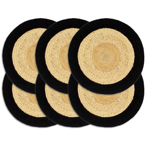 vidaXL Placemats 6 st 38 cm jute en katoen natuurlijk en, Huis en Inrichting, Keuken | Textiel, Zwart, Nieuw, Verzenden