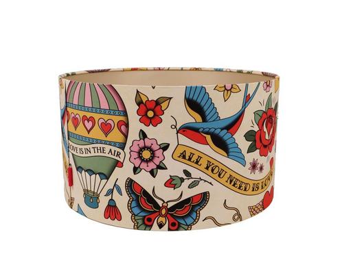 Lampenkap Old School Tattoo Ø 45 cm, Huis en Inrichting, Lampen | Lampenkappen, 25 tot 50 cm, Rond, Wit, Zwart, Blauw, Rood, Overige kleuren