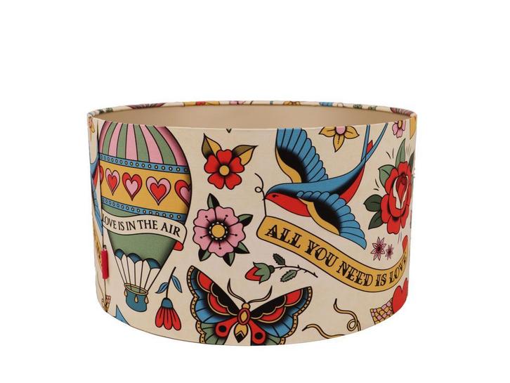 Lampenkap Old School Tattoo Ø 45 cm, Huis en Inrichting, Lampen | Lampenkappen, 25 tot 50 cm, Rond, Wit, Zwart, Blauw, Rood, Overige kleuren