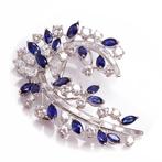 Broche Platina - 7.50ct. tw. Diamant (Natuurlijk) - Saffier, Sieraden, Tassen en Uiterlijk, Antieke sieraden