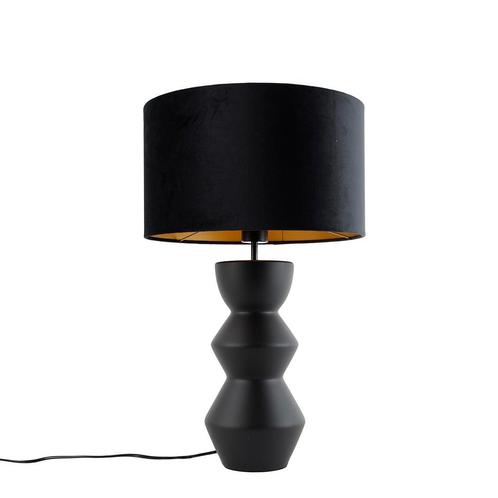 Design tafellamp zwart 16 cm velours kap zwart met goud 35, Huis en Inrichting, Lampen | Tafellampen, Nieuw, 50 tot 75 cm