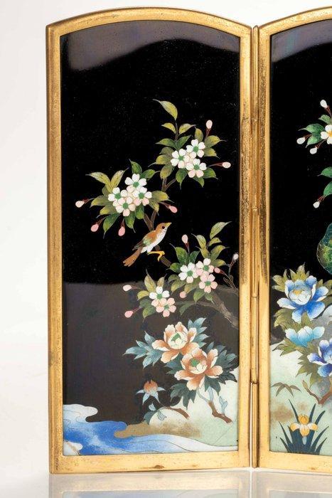 Kamerscherm - Emaille, Metaal, Een fijne vierkante cloisonné, Antiek en Kunst, Antiek | Overige Antiek