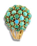 Ring - 14 karaat Geel goud, Vintage 14K gouden turquoise, Nieuw