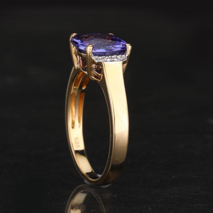 Ring - 14 karaat Geel goud Tanzaniet - Diamant - 14K YG ring, Sieraden, Tassen en Uiterlijk, Ringen