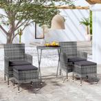 vidaXL 5-delige Bistroset poly rattan en gehard glas grijs, Verzenden, Nieuw, Rotan