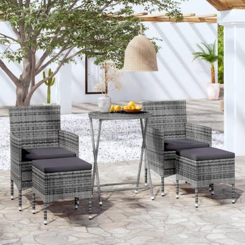vidaXL 5-delige Bistroset poly rattan en gehard glas grijs, Tuin en Terras, Tuinsets en Loungesets, Nieuw, Rotan, Verzenden