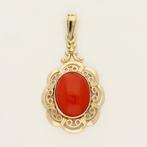 Hanger - 14 karaat Geel goud - 4.20ct. tw. Bloedkoraal, Sieraden, Tassen en Uiterlijk, Antieke sieraden