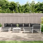 vidaXL 10-delige Loungeset met kussens staal wit, Tuin en Terras, Tuinsets en Loungesets, Verzenden, Nieuw, Rvs, Loungeset