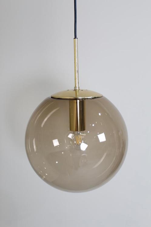 Vintage rookglas hanglamp, bollamp Glashutte Limburg, Huis en Inrichting, Lampen | Hanglampen, Gebruikt, Glas, 75 cm of meer