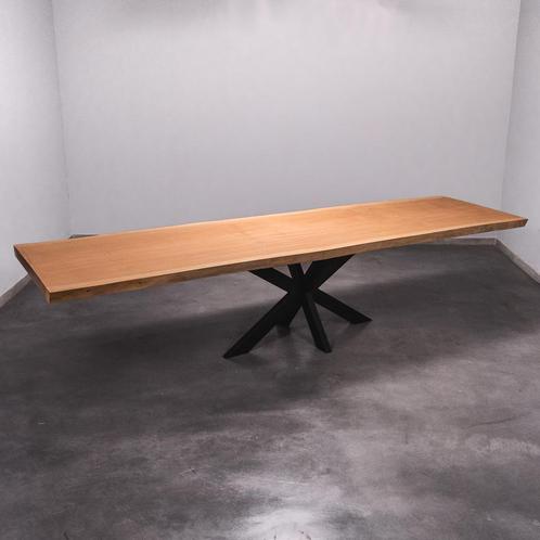Boomstamtafel, Eettafel 370x100 massief hardhout, metaalpoot, Huis en Inrichting, Tafels | Eettafels, 50 tot 100 cm, 200 cm of meer