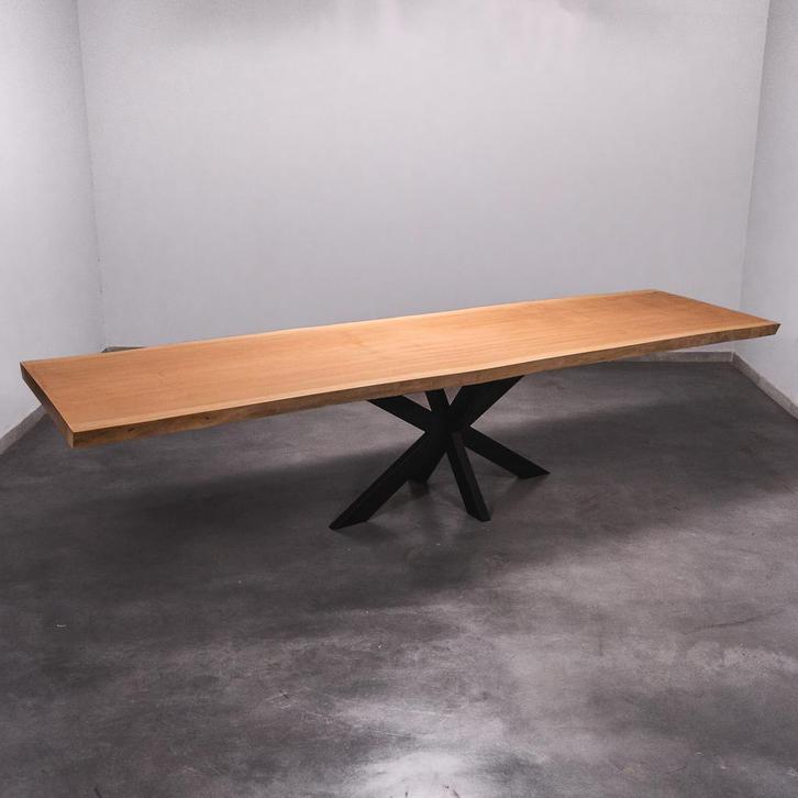 Boomstamtafel, Eettafel 370x100 massief hardhout, metaalpoot, Huis en Inrichting, Tafels | Eettafels, 50 tot 100 cm, 200 cm of meer