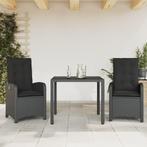 vidaXL 3-delige Tuinset met kussens poly rattan zwart, 2 zitplaatsen, Nieuw, Tuinset, Verzenden