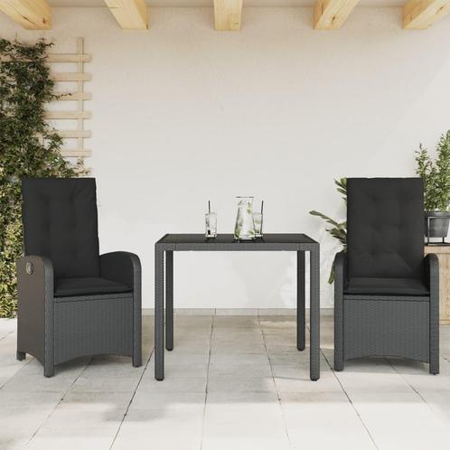 vidaXL 3-delige Tuinset met kussens poly rattan zwart, Tuin en Terras, Tuinsets en Loungesets, Tuinset, Nieuw, 2 zitplaatsen, Rotan