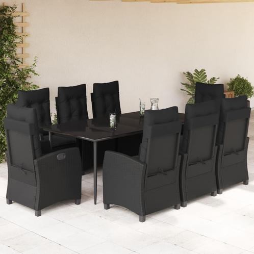 vidaXL 9-delige Tuinset poly rattan zwart, Tuin en Terras, Tuinsets en Loungesets, Tuinset, Nieuw, 8 zitplaatsen, Rotan, Verzenden