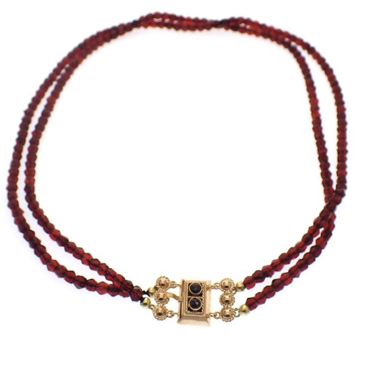 Antiek glaskralen collier met gouden slot (Ketting), Sieraden, Tassen en Uiterlijk, Kettingen, Overige kleuren, Gebruikt, Met edelsteen