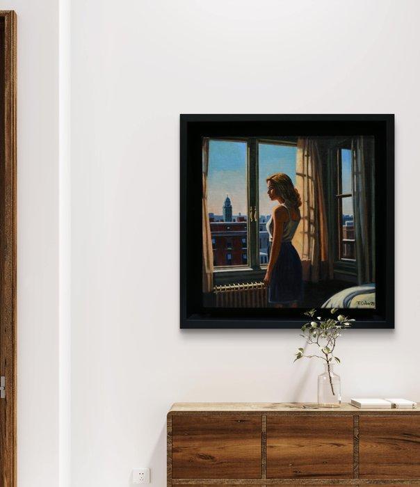 Fernando Cobo - Window to the city (Hopper tribute), Antiek en Kunst, Kunst | Schilderijen | Modern