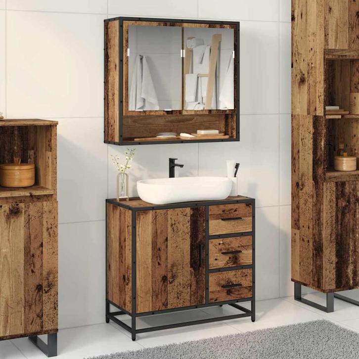 vidaXL Badkamertenk te kast met lade Oud hout 65 x 33 x 60, Huis en Inrichting, Badkamer | Badkamermeubels, Nieuw, Verzenden